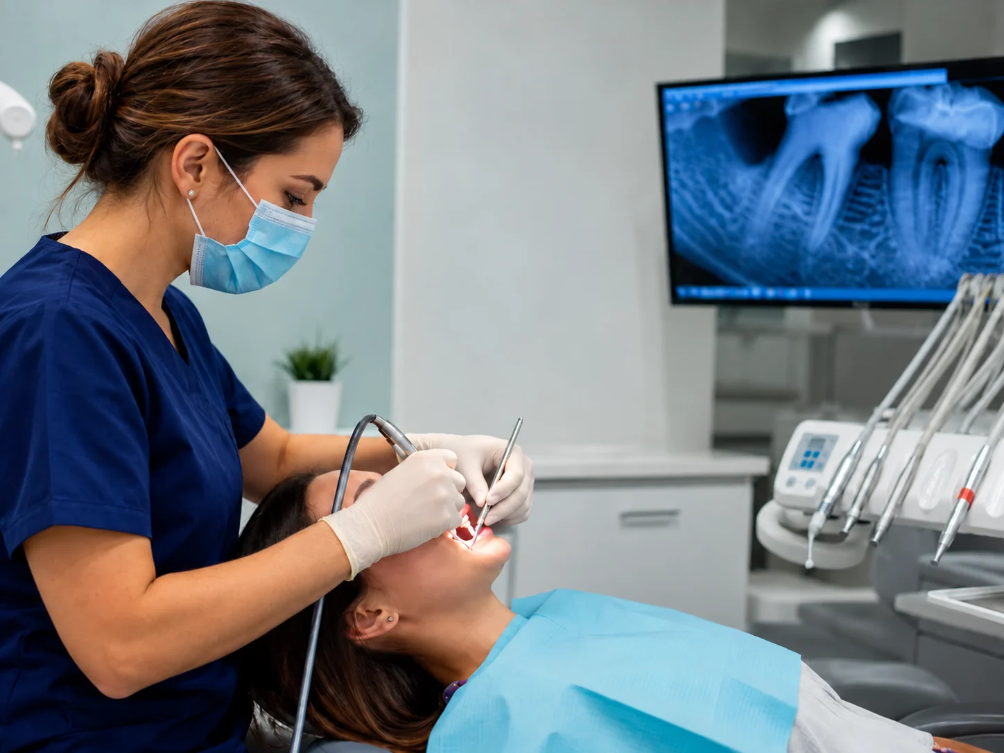 Dentista realizando atendimento de endodontia