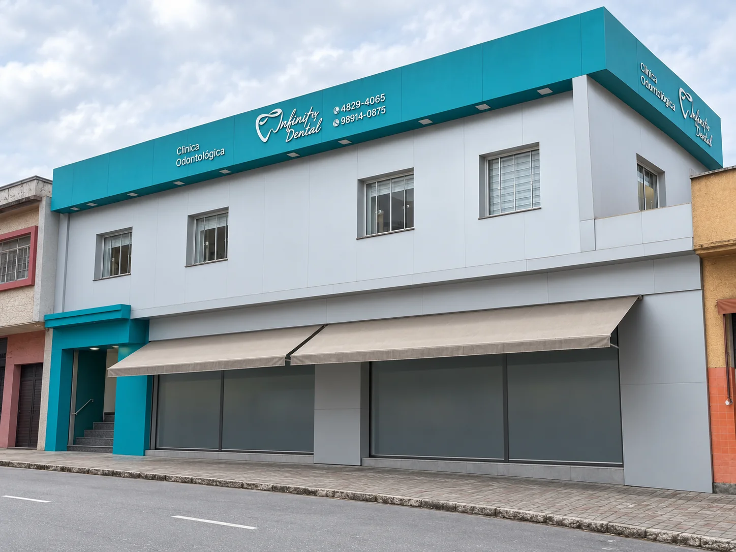 Fachada da Infinity Dental em Ribeirão Pires, vista em perspectiva
