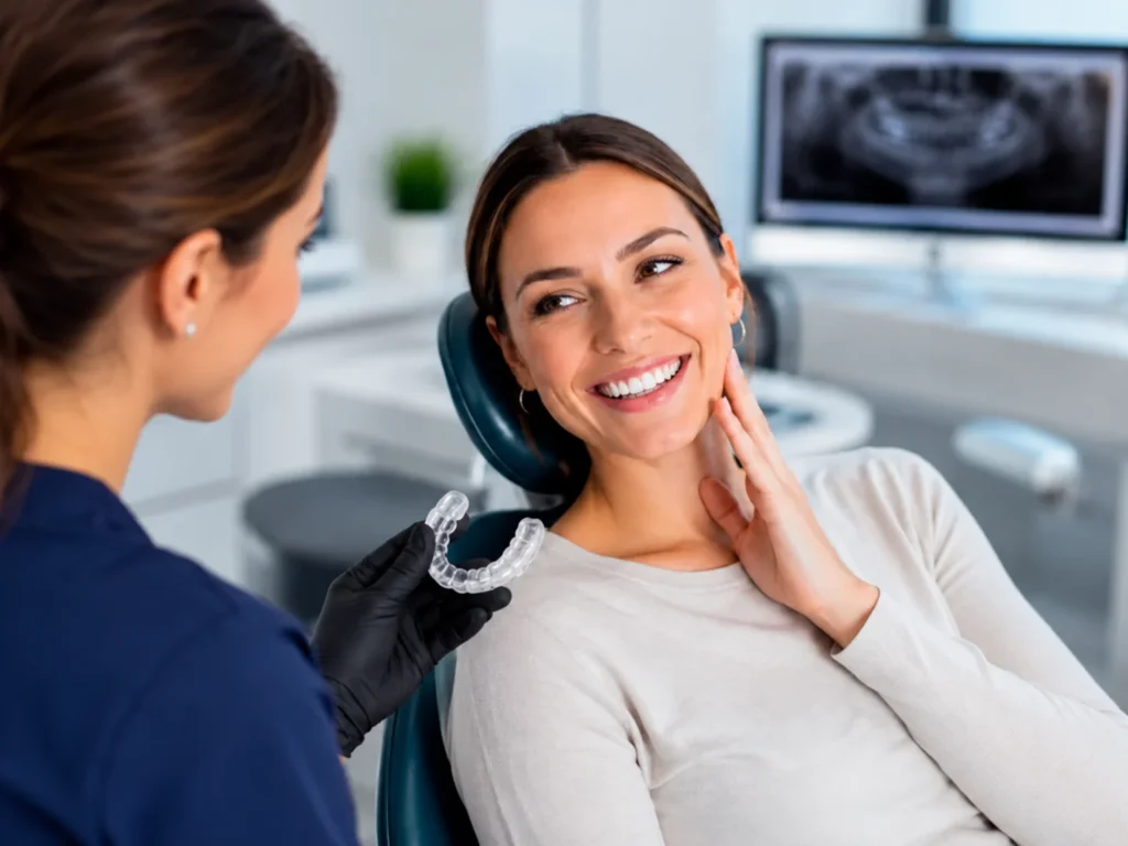 Dentista avaliando paciente com bruxismo